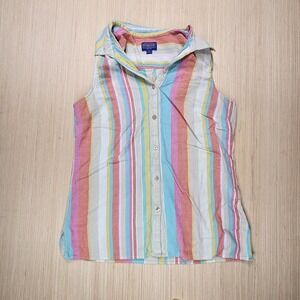 Pendleton Sleeveless Button Up Shirt Women M Multicolor Striped Cotton Beachy